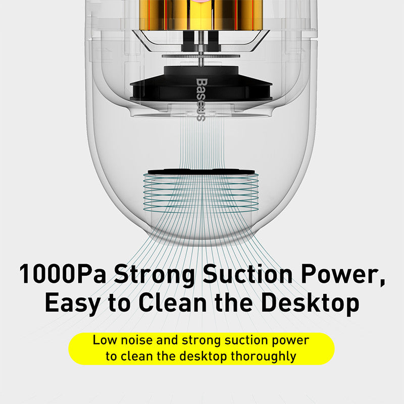 Smitech capsule vacuum side view showing portable lightweight design for desk cleaning