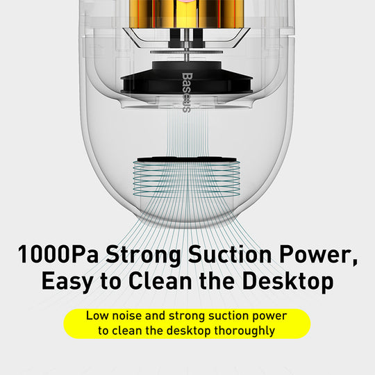 Smitech capsule vacuum side view showing portable lightweight design for desk cleaning