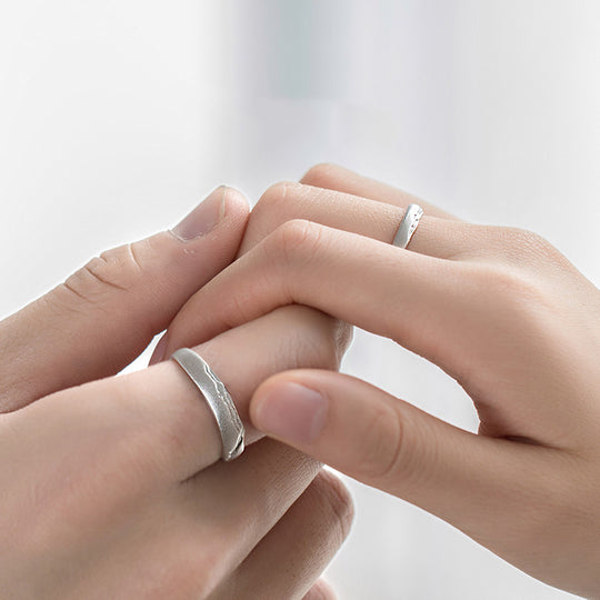 Smitech™ Aura Duo: The Lithos Pairing Ring – Textured 925 Silver Couple Bands