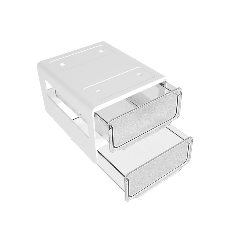 Under-desk adhesive drawer installed beneath office desk for hidden workspace storage
