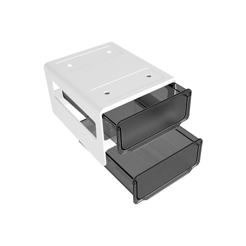 Smitech hidden desk drawer side view showing adhesive installation and stackable design