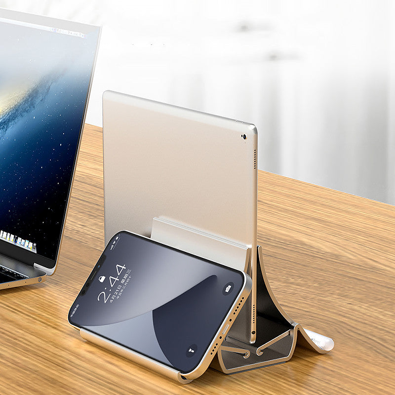 Smitech laptop stand side view showing adjustable height and foldable portable design