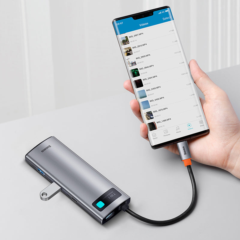 Baseus Metal Gleam 7-in-1 USB-C hub docking station with HDMI USB and SD card for desk setup